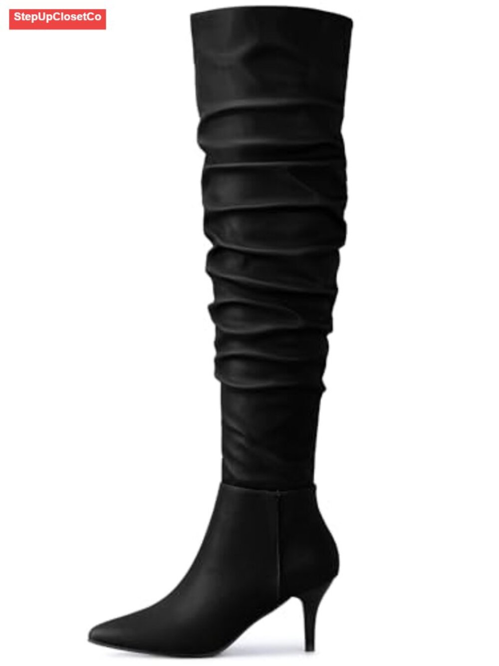 Pointed Toe Stiletto Heel Over the Knee Slouch Boots Faux Leather
